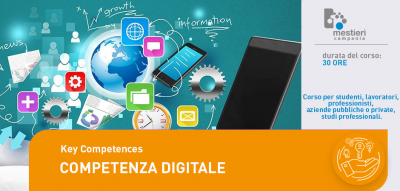 Immagine: Durata&nbsp;
30 ore
Breve descrizione del corso
Il corso &egrave; finalizzato al trasferimento e potenziamento delle competenze informatiche. Esse comprendono l&rsquo;alfabetizzazione informatica e digitale, la comunicazione e la collaborazione, l&rsquo;alfabetizzazione mediatica, la creazione di contenuti digitali (inclusa la programmazione), la sicurezza (compreso l&rsquo;essere a proprio agio nel mondo digitale e possedere competenze relative alla cybersicurezza), le questioni legate alla propriet&agrave; intellettuale, la risoluzione di problemi e il pensiero critico.
Contenuti Didattici

Computer essential
Word processing
Online essential
Spreadsheets

Tipologia Titolo conseguito
Attestato di Frequenza
Destinatari
Studenti, lavoratori, professionisti, aziende pubbliche o private, studi professionali.
Informazioni
Mestieri Campania, via S. Visco 24B/ Via Gandhi 16, Salerno Tel. 089 723744 Email formazione@mestiericampania.com&nbsp;www.mestiericampania.com&nbsp;
